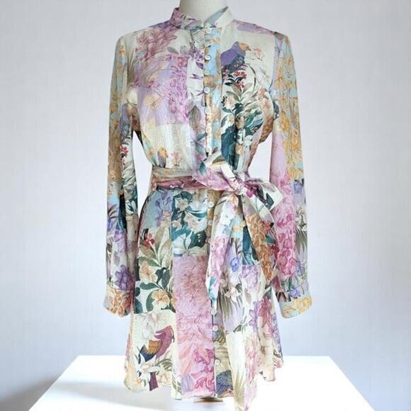 ZARA Women's Floral Patchwork Mini Dress Long Sleeve Medium - Picture 2 of 6